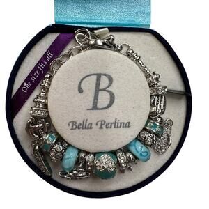 Bella Perlina Silver Tone Charm Bracelet Charms Boxed Vacation Cruise Tropical